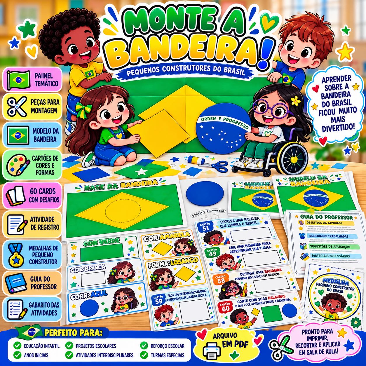 Kit Dia da Bandeira – Monte a Bandeira Pequenos Construtores do Brasil — Alfabetização para Educação Infantil: Kit…
