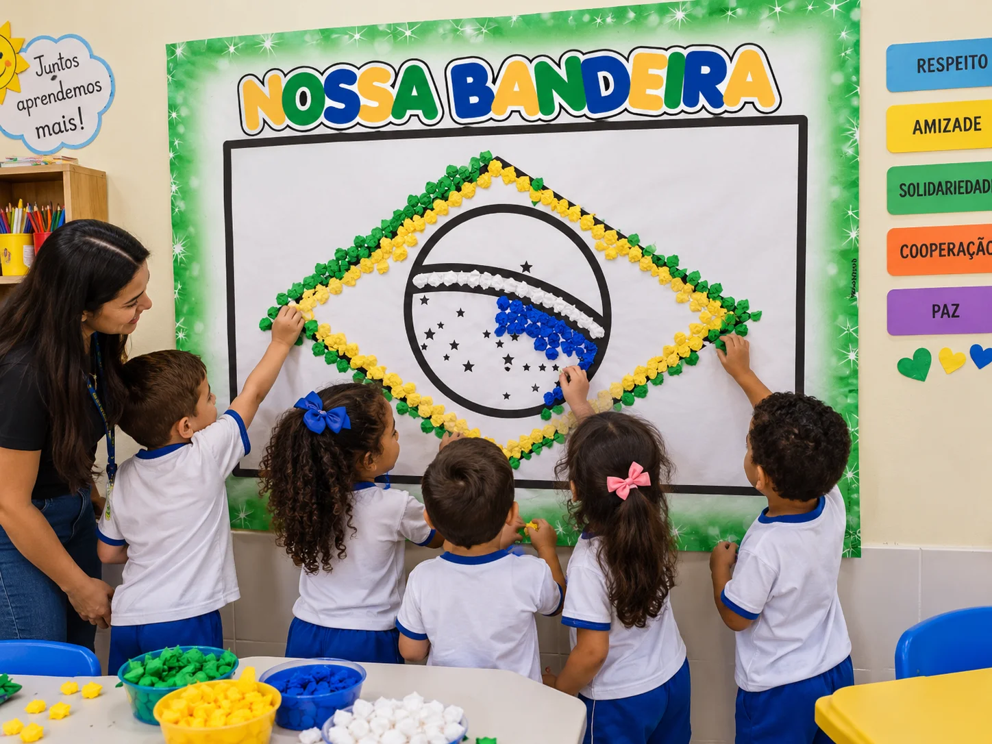Kit Dia da Bandeira: Painel, Viseira e Avental — amostra 2: Kit Dia da Bandeira para 19 de novembro com painel interativo…