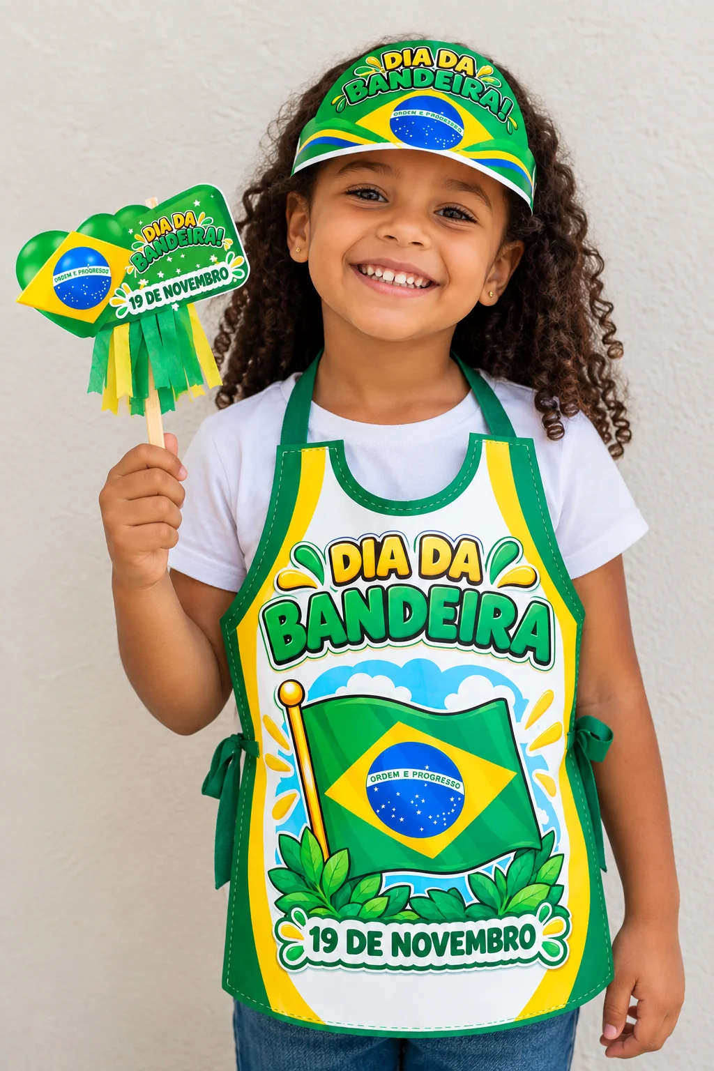 Kit Dia da Bandeira: Painel, Viseira e Avental — amostra 4: Kit Dia da Bandeira para 19 de novembro com painel interativo…