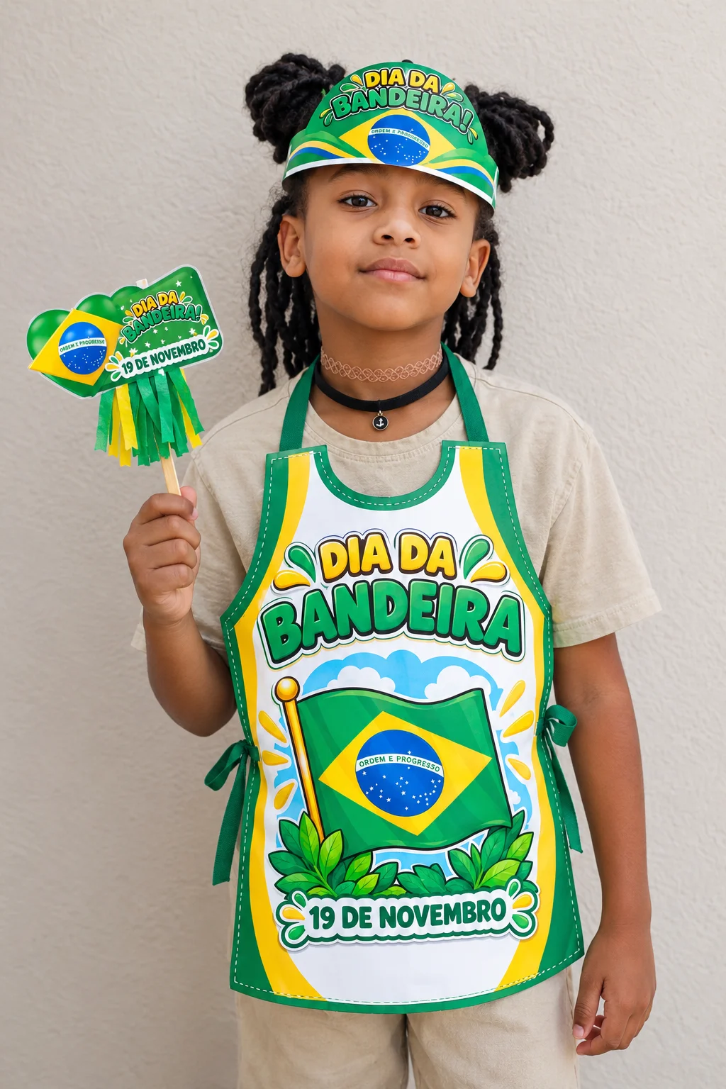 Kit Dia da Bandeira: Painel, Viseira e Avental — amostra 5: Kit Dia da Bandeira para 19 de novembro com painel interativo…
