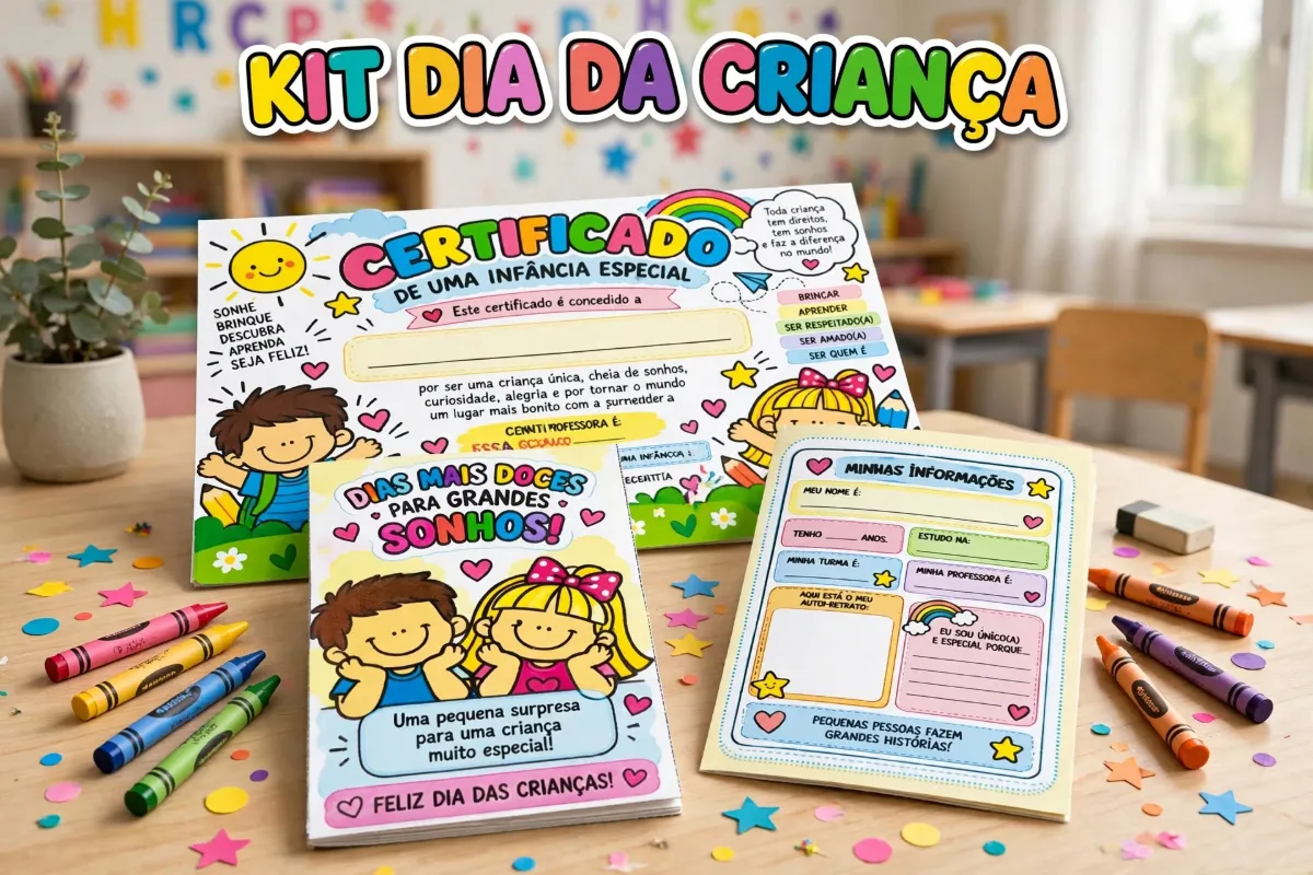 Kit Dia da Criança: Certificado + Lembrancinha + Passaporte — Datas comemorativas para Todas as séries: O kit tem uma…