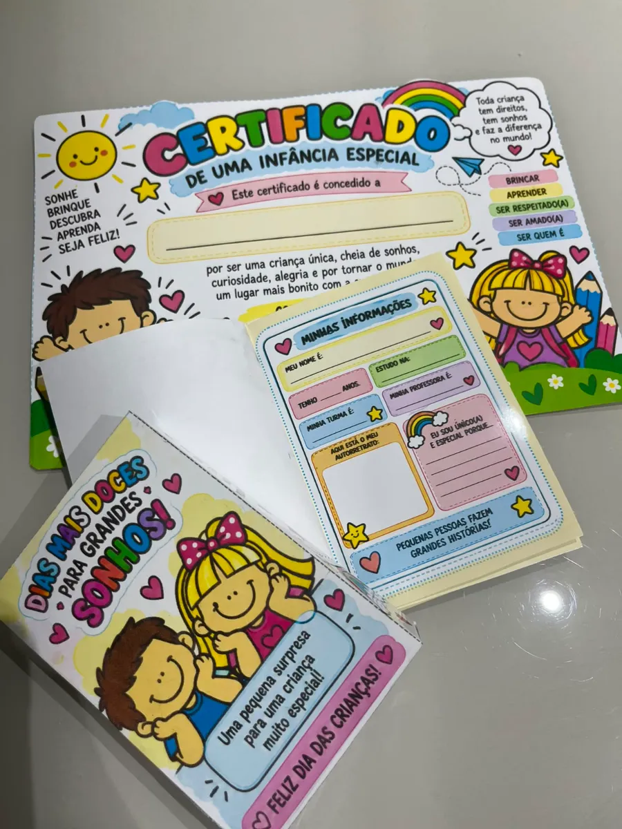 Kit Dia da Criança: Certificado + Lembrancinha + Passaporte — amostra 5: O kit tem uma proposta muito bonita: valorizar a…