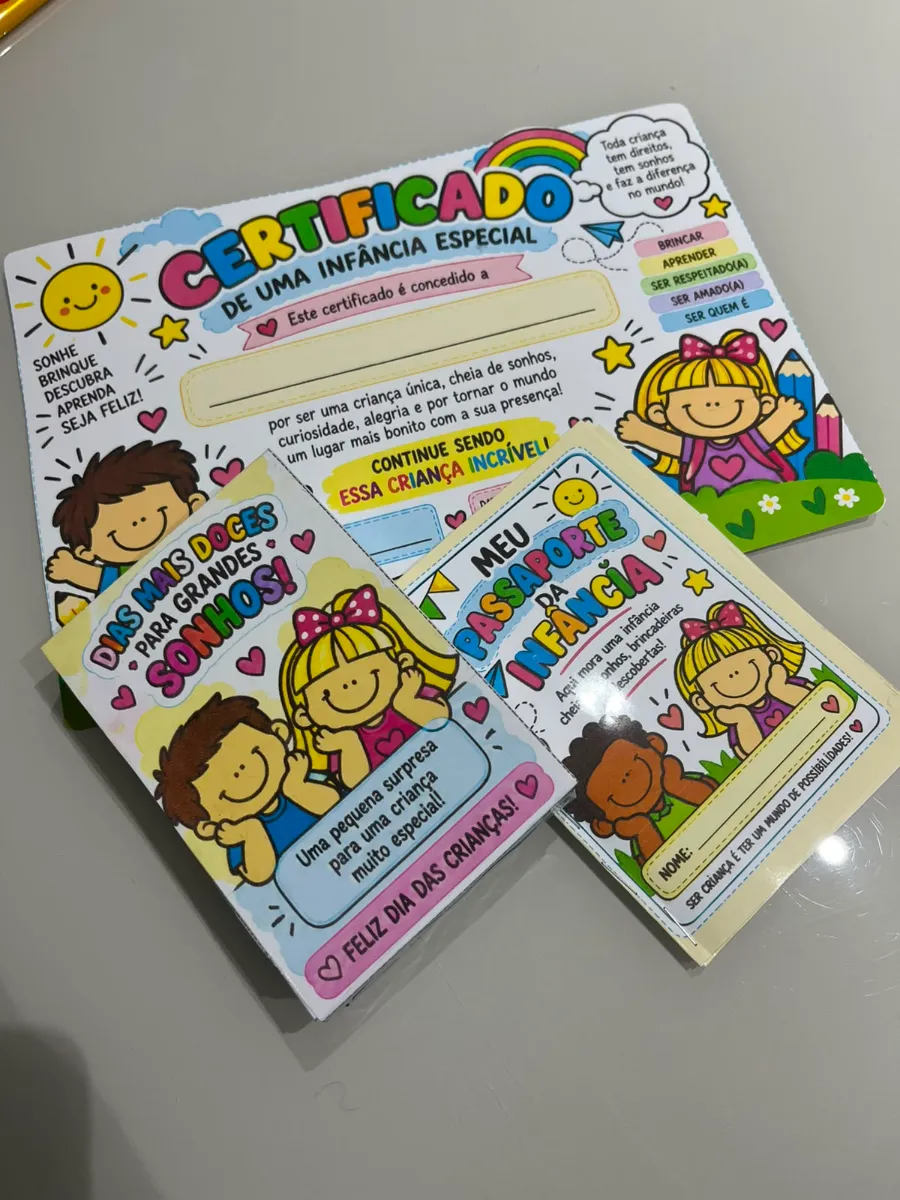 Kit Dia da Criança: Certificado + Lembrancinha + Passaporte — amostra 6: O kit tem uma proposta muito bonita: valorizar a…