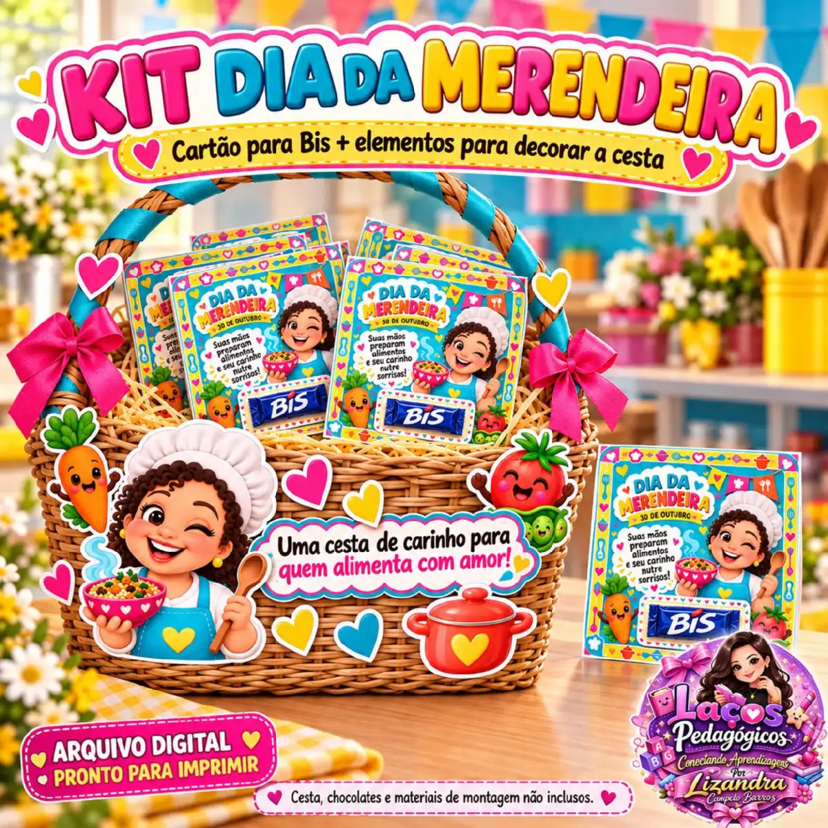 Kit Dia da Merendeira — Cartão para Bis e Elementos para Decorar Cesta — Alfabetização para Educação Infantil: Celebre o…