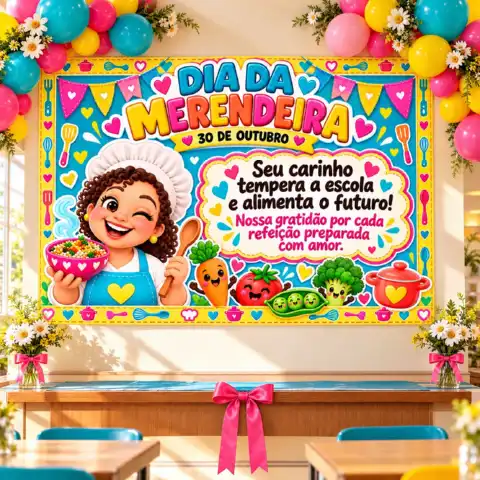 Kit Dia da Merendeira — Painel decorativo e 6 Modelos de Chaveiros — amostra 1: Homenageie as merendeiras com um painel…