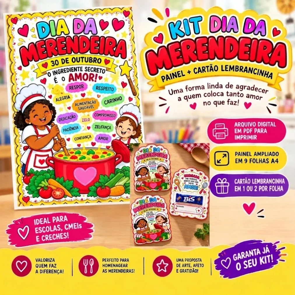 Kit Dia da Merendeira: Painel e Cartão Lembrancinha — Datas comemorativas para Educação Infantil: Kit Dia da Merendeira com…