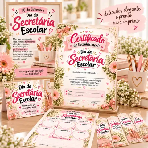 Kit Dia da Secretária Escolar – Homenagem para Imprimir — amostra 1: O kit foi pensado para criar um momento bonito de…