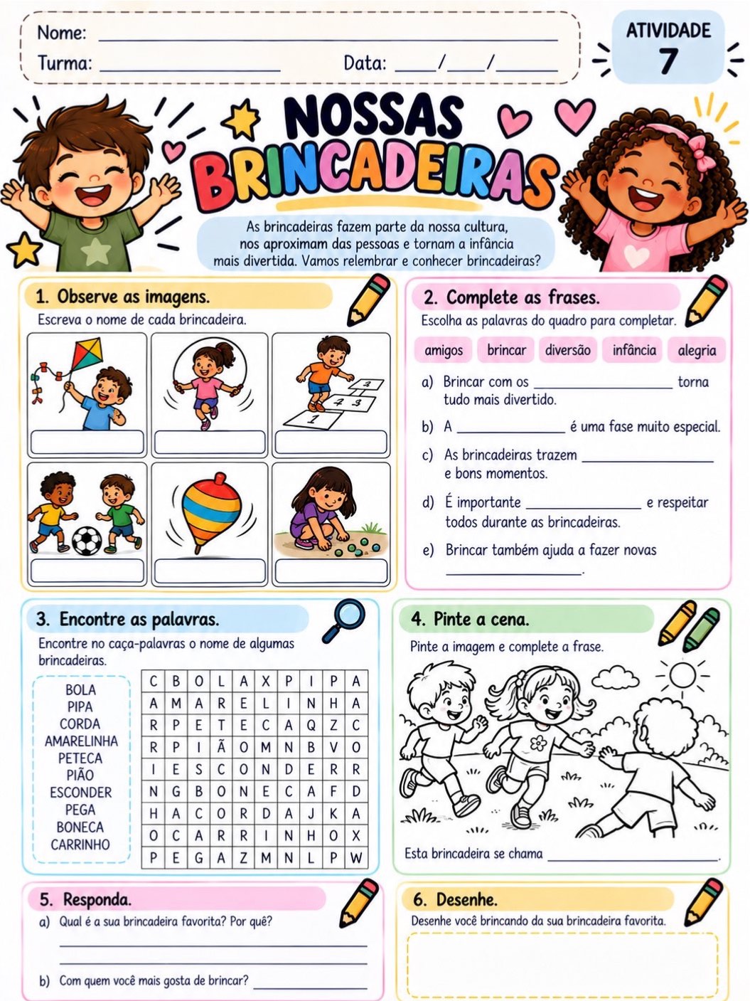 Kit Dia das Crianças – 7 Atividades Lúdicas + Certificado — amostra 7: Kit Dia das Crianças com 7 atividades lúdicas +…