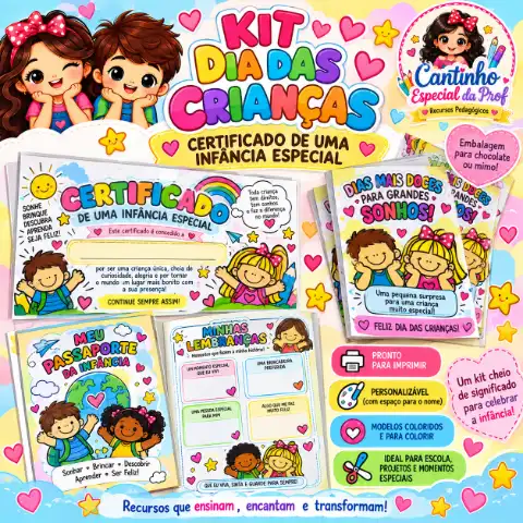 🎓🌈 KIT DIA DAS CRIANÇAS — CERTIFICADO DE  INFÂNCIA 💖 — capa do material