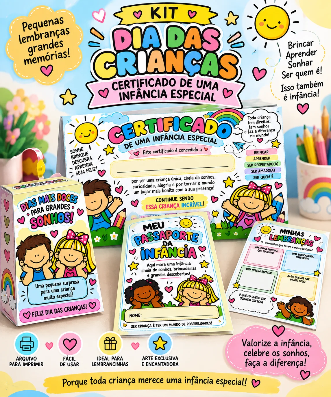 KIT DIA DAS CRIANÇAS — CERTIFICADO DE UMA INFÂNCIA ESPECIAL 💛🌈 — Datas comemorativas para Educação Infantil: Uma pequena…