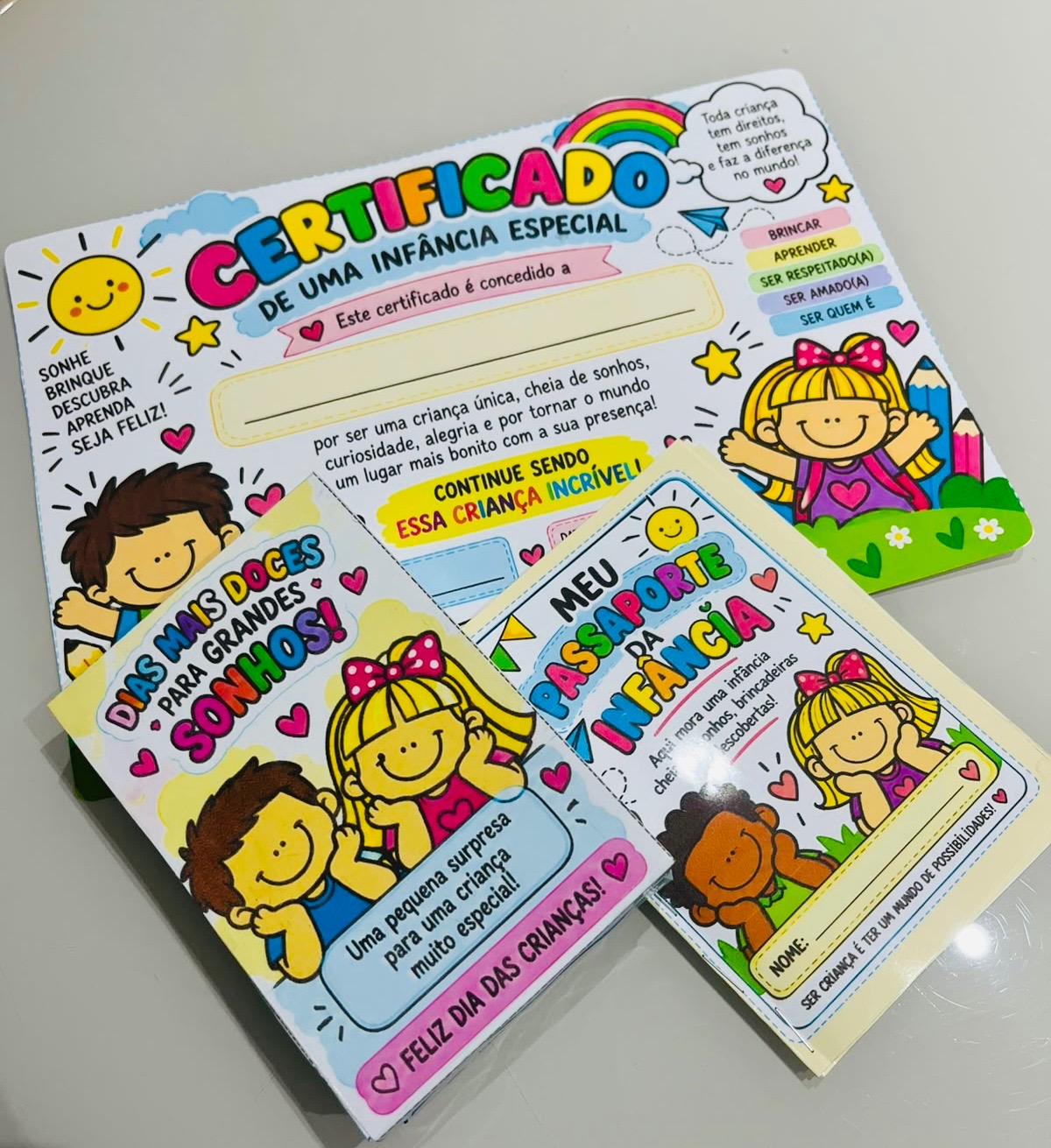 Kit Dia das Crianças – Certificado e Lembrancinha — amostra 1: Kit digital afetivo para o Dia das Crianças com certificado…