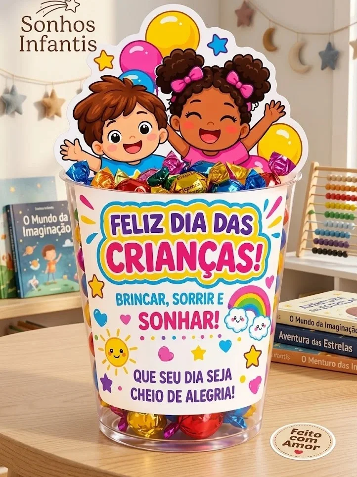 Kit Dia das Crianças: Copinhos e Tags para Lembrancinhas — amostra 3: Formato e impressão