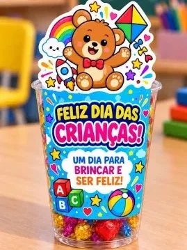 Kit Dia das Crianças: Copinhos e Tags para Lembrancinhas — amostra 5: Kit Dia das Crianças com 2 modelos para copinhos e 2…