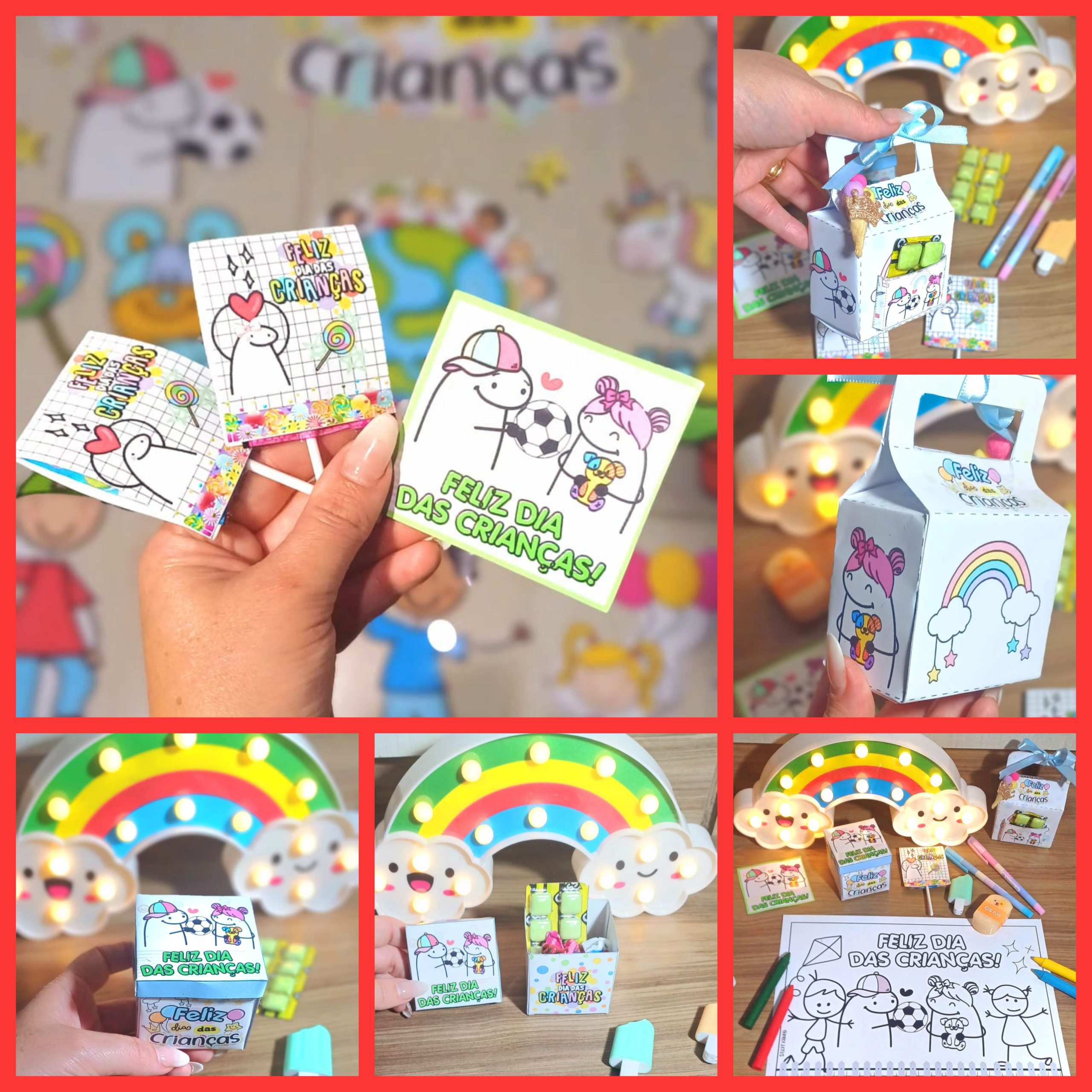 Kit dia das crianças florks - painel + lembrancinha – PDF para Imprimir — amostra 1: O que vem no material