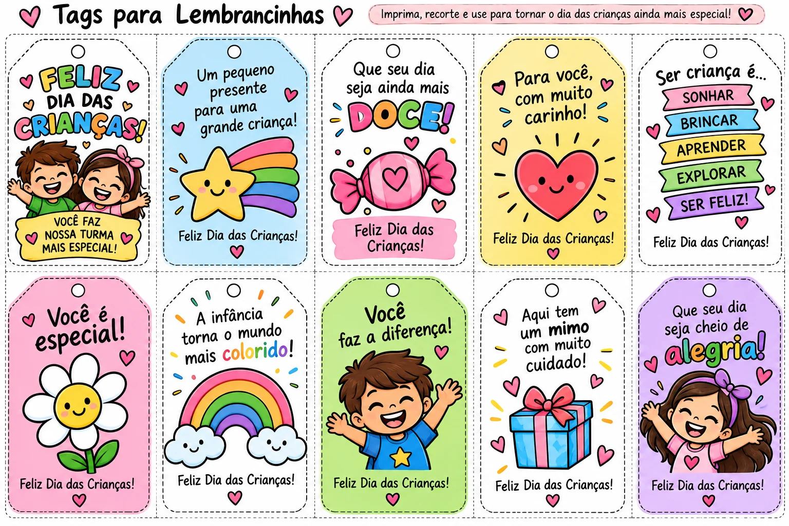 Kit Dia das Crianças – Lembrancinhas e Painel — amostra 2: Kit Dia das Crianças com cartões, tags, marca páginas e painel…