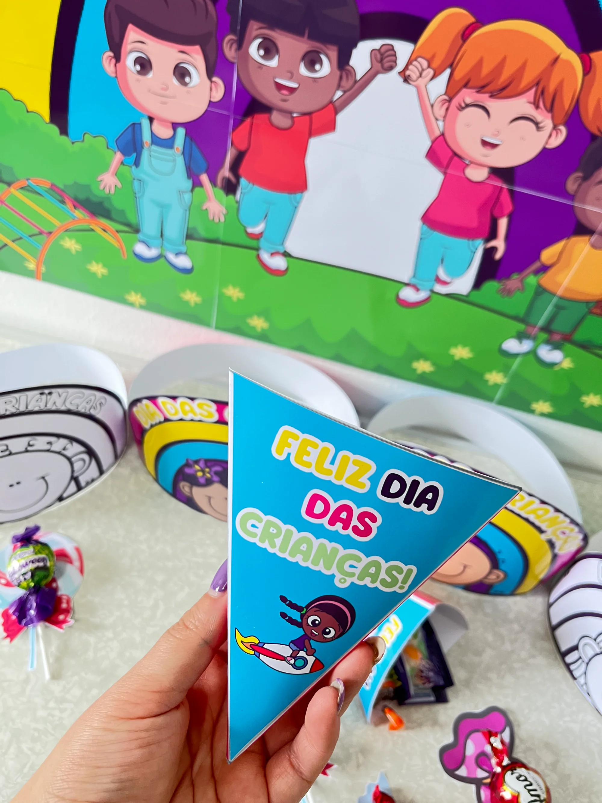 Kit Dia das Crianças – Painel, Viseiras Cone para Lembrancinha — amostra 3: Kit especial para o Dia das Crianças , com…