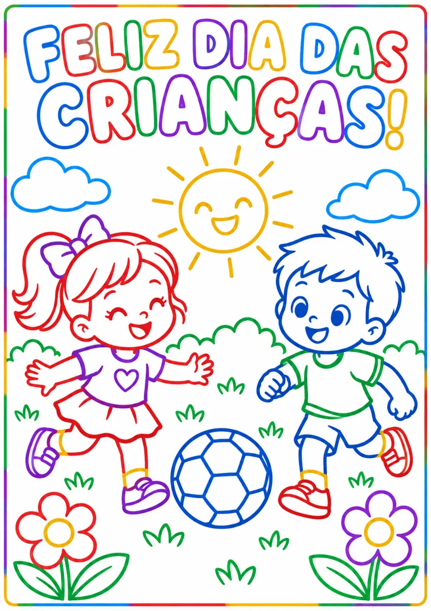 Kit Dia das Crianças para Colorir – Painel 36 Folhas A4 + 5 Desenhos | Educação Infantil — amostra 3: Celebre o Dia das…