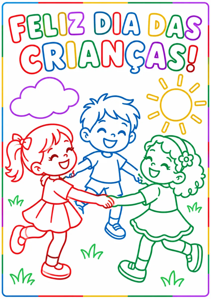 Kit Dia das Crianças para Colorir – Painel 36 Folhas A4 + 5 Desenhos | Educação Infantil — amostra 4: Celebre o Dia das…