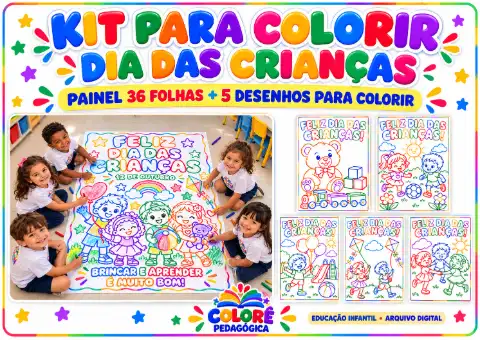 Kit Dia das Crianças para Colorir – Painel 36 Folhas A4 + 5 Desenhos | Educação Infantil — capa do material