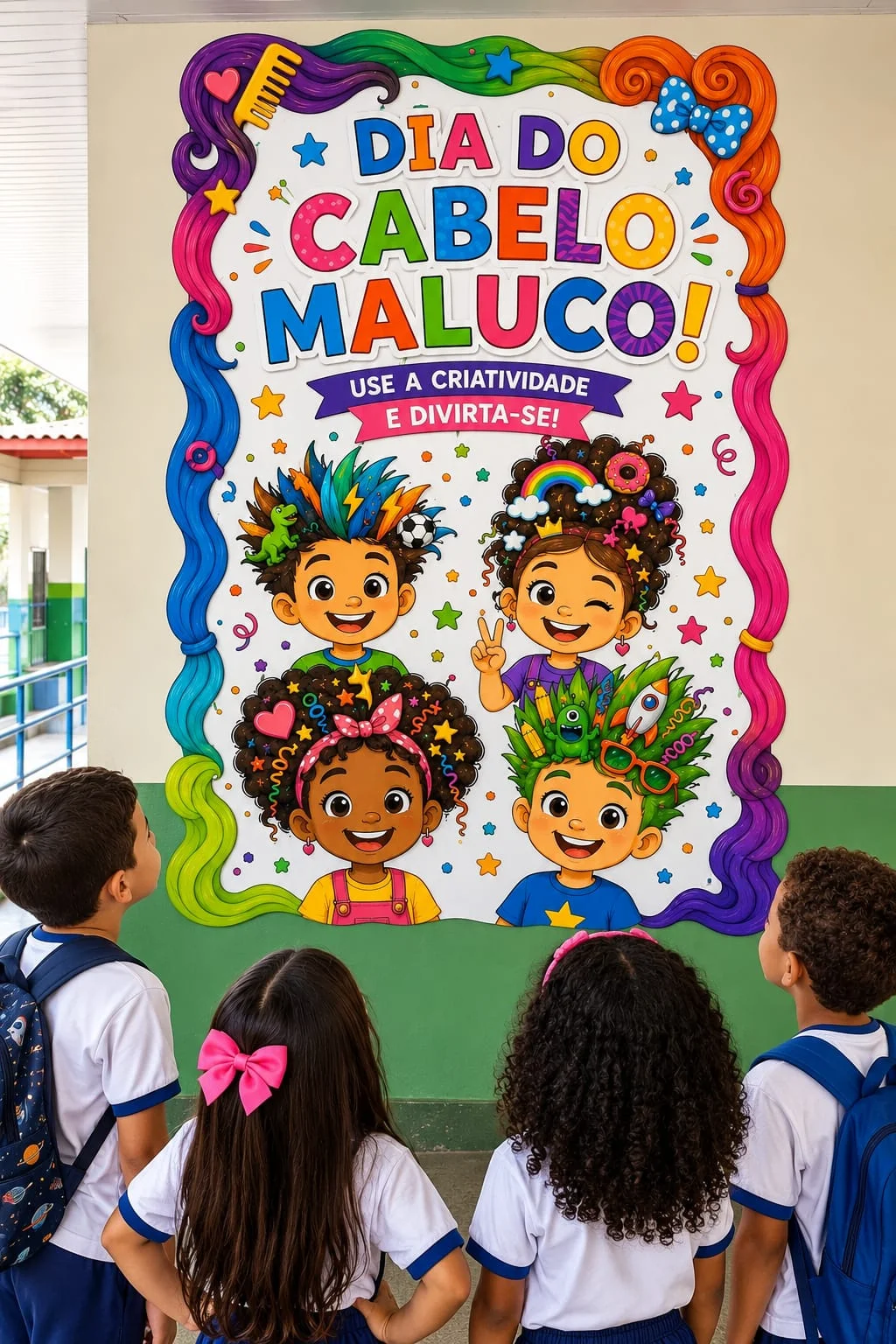 Kit Dia do Cabelo Maluco para Imprimir na Escola — amostra 2: Kit Dia do Cabelo Maluco para imprimir com convite e painéis…
