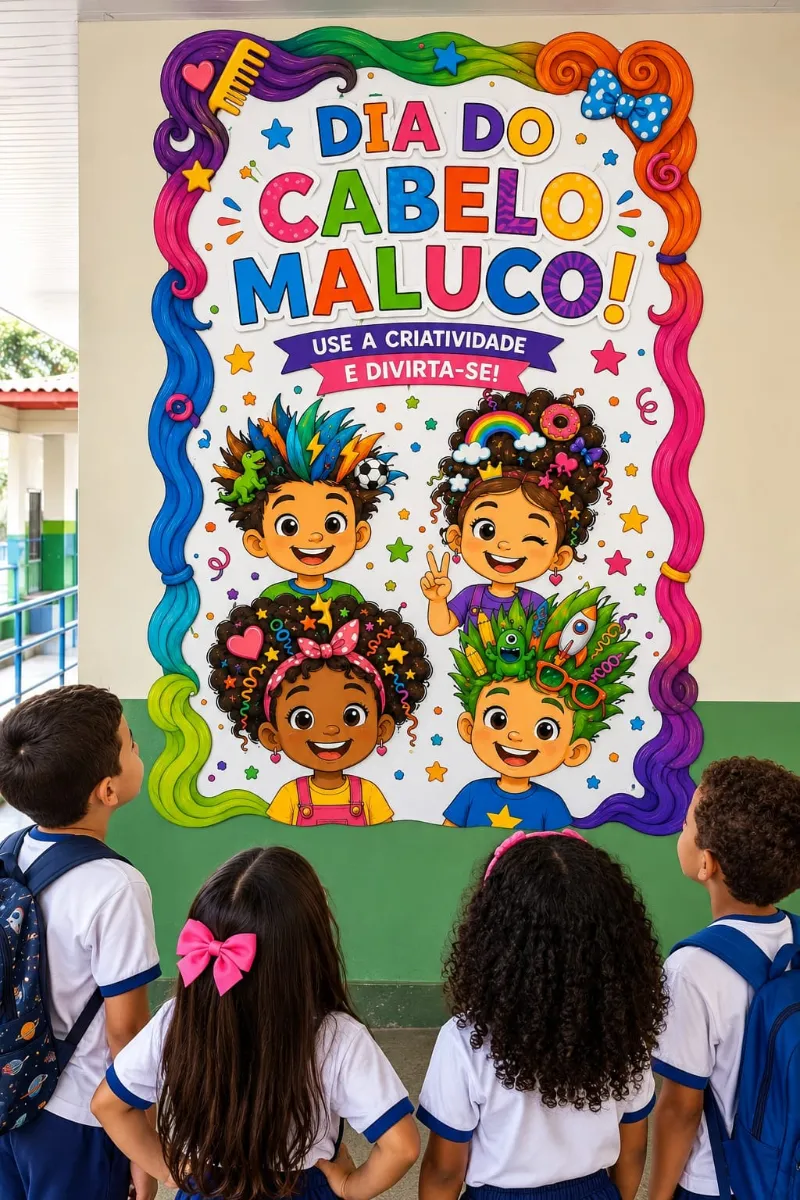 Kit Dia do Cabelo Maluco para Imprimir na Escola — amostra 2: Kit Dia do Cabelo Maluco para imprimir com convite e painéis…