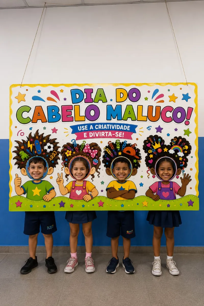 Kit Dia do Cabelo Maluco para Imprimir na Escola — amostra 4: Kit Dia do Cabelo Maluco para imprimir com convite e painéis…