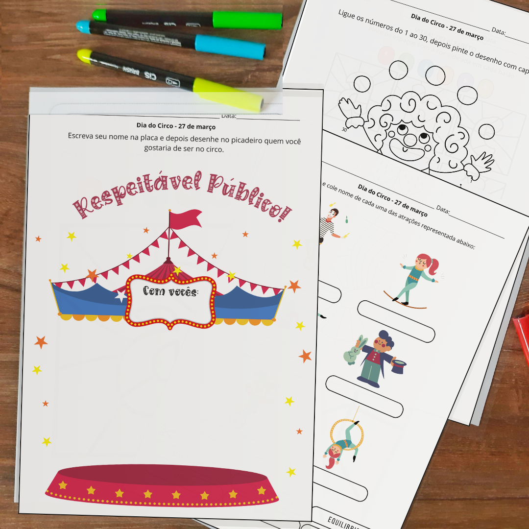 Kit Dia do Circo em PDF para Educação Infantil — amostra 2: O que vem no material