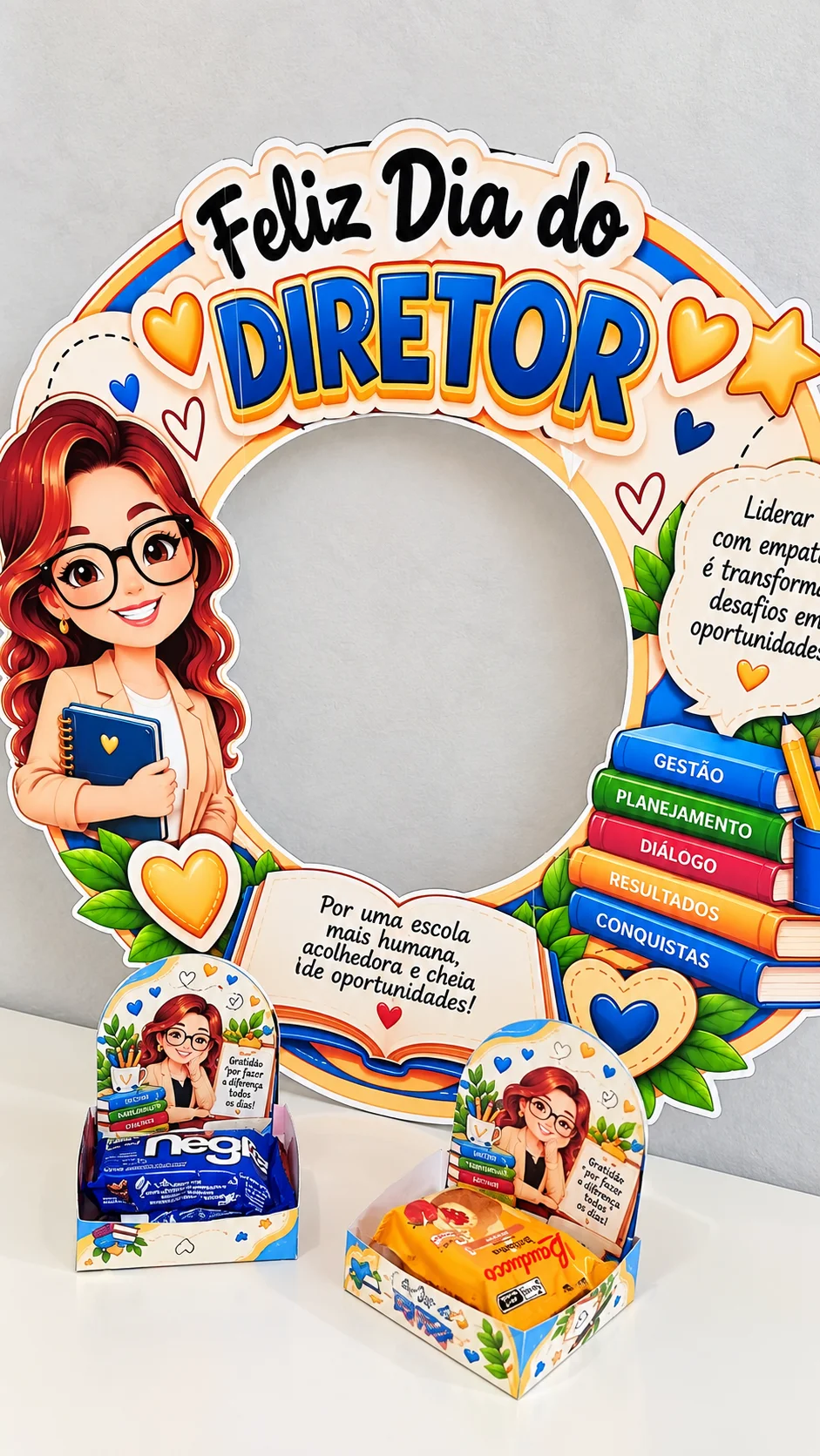 Kit Dia do Diretor Escolar – Moldura para Fotos + Lembrancinhas PDF — amostra 2: ✨ O QUE ACOMPANHA O KIT?