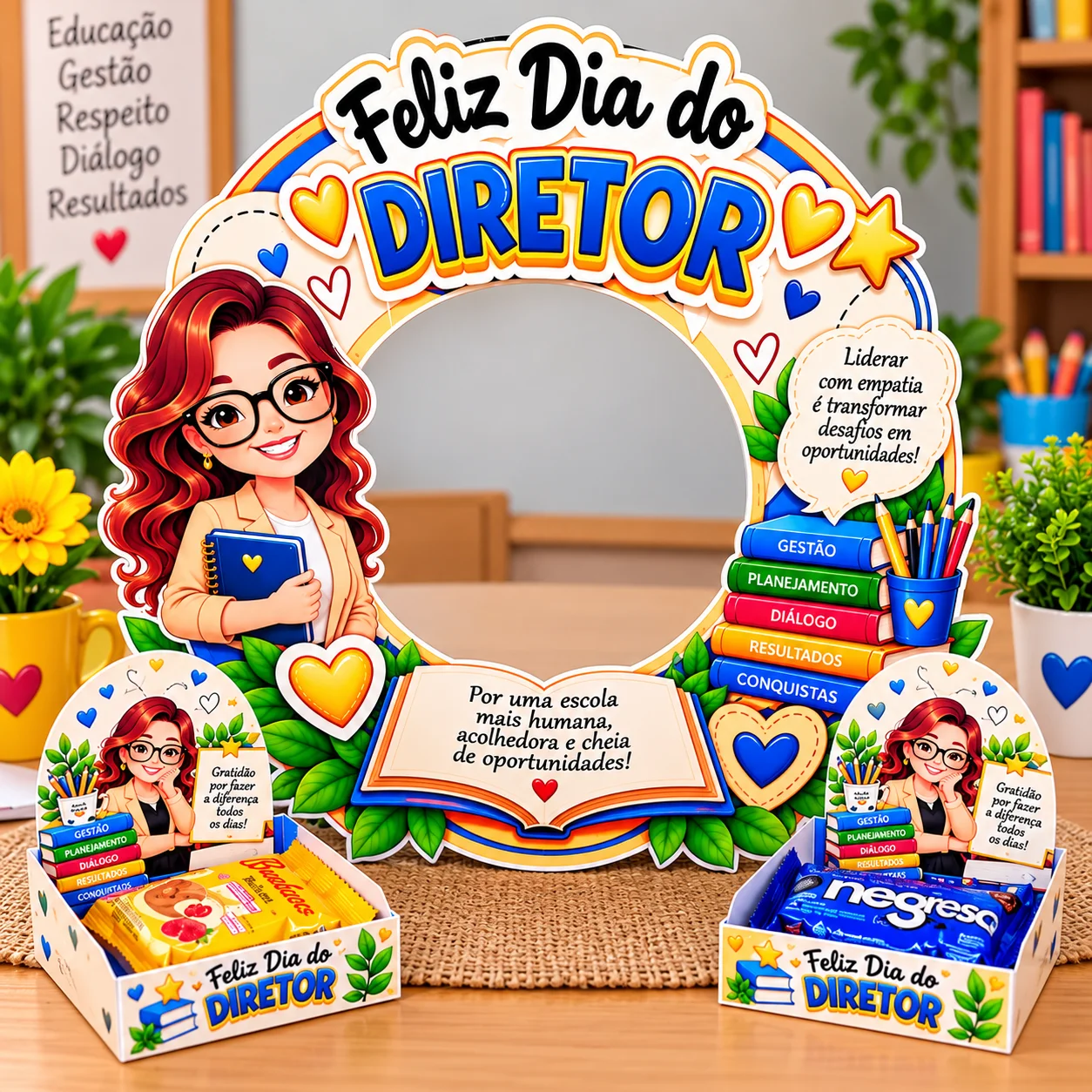 Kit Dia do Diretor Escolar – Moldura para Fotos + Lembrancinhas PDF — Datas comemorativas para Todas as séries: Kit Dia do…