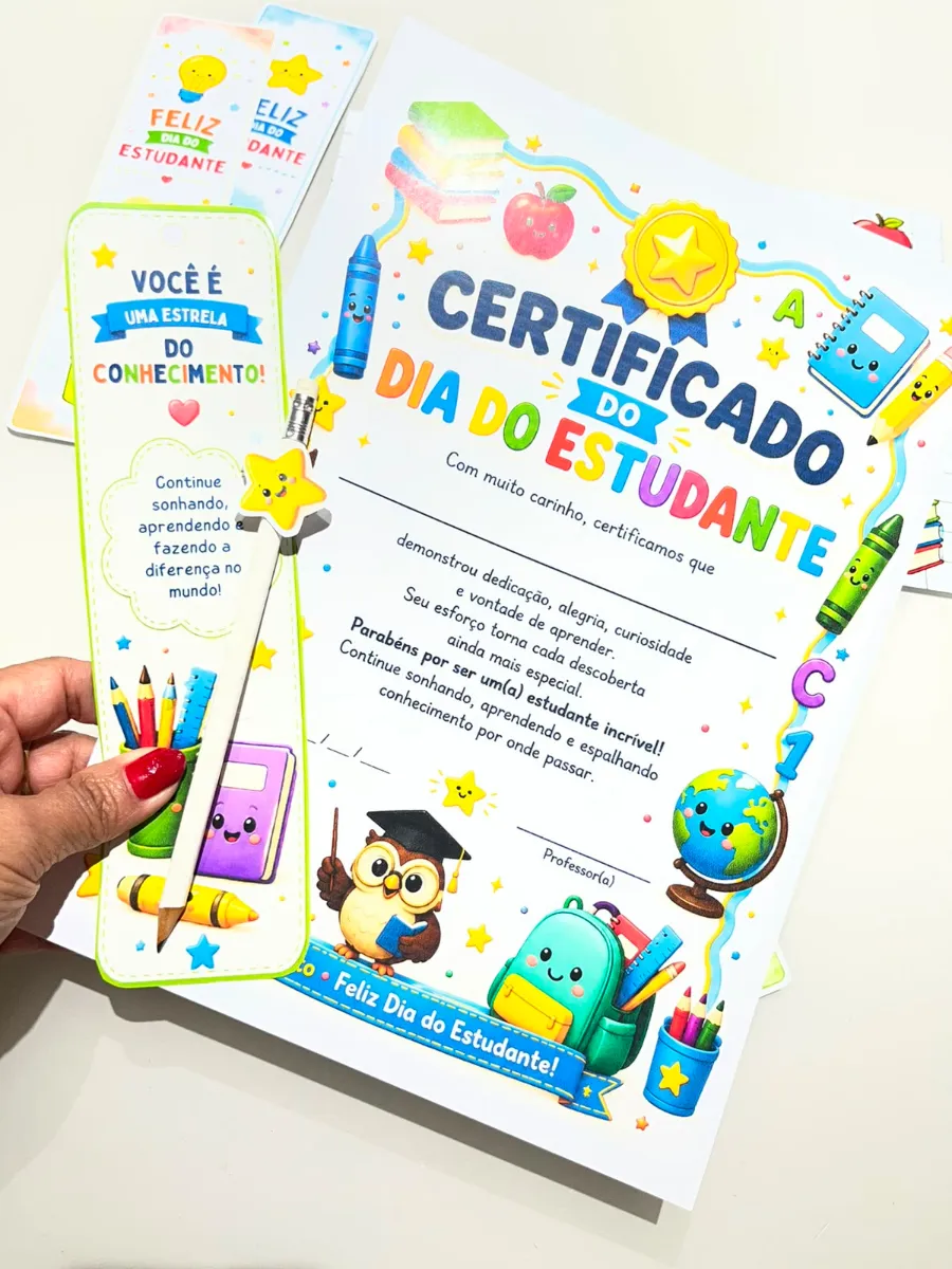 Kit Dia do Estudante - Certificado, Marcadores de Página — amostra 2: Um kit preparado para tornar o Dia do Estudante ainda…