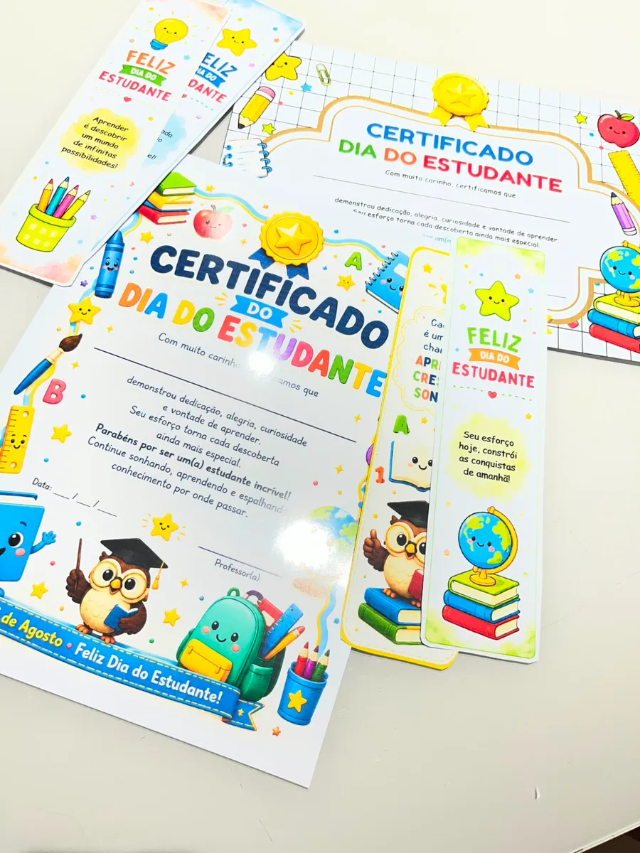 Kit Dia do Estudante - Certificado, Marcadores de Página — amostra 4: Um kit preparado para tornar o Dia do Estudante ainda…