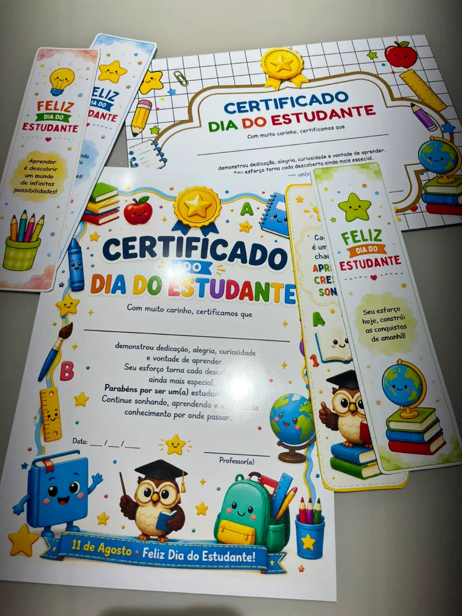 Kit Dia do Estudante - Certificado, Marcadores de Página — amostra 5: Um kit preparado para tornar o Dia do Estudante ainda…