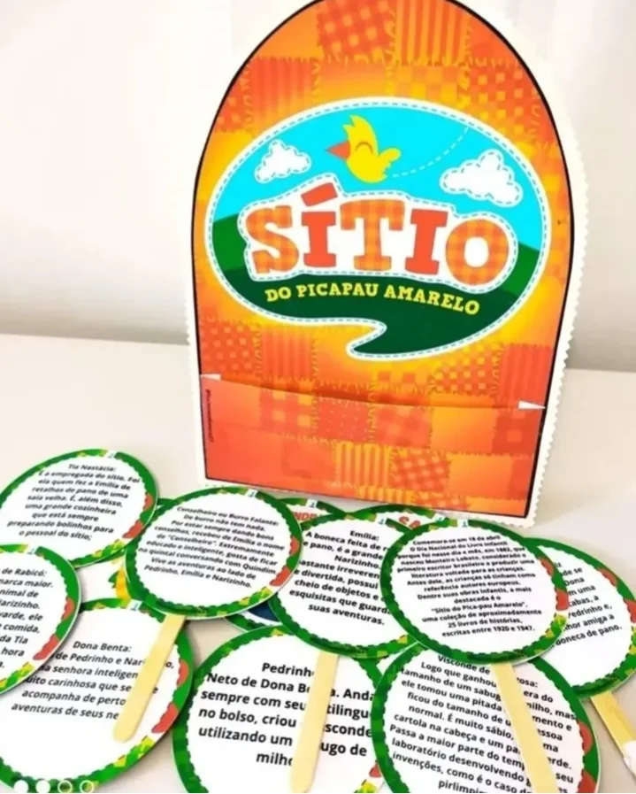 Kit dia do livro — amostra 4: O arquivo PDF contém: Jogo da memória Lata musical : sítio do Pica-pau-amarelo Luva com os…