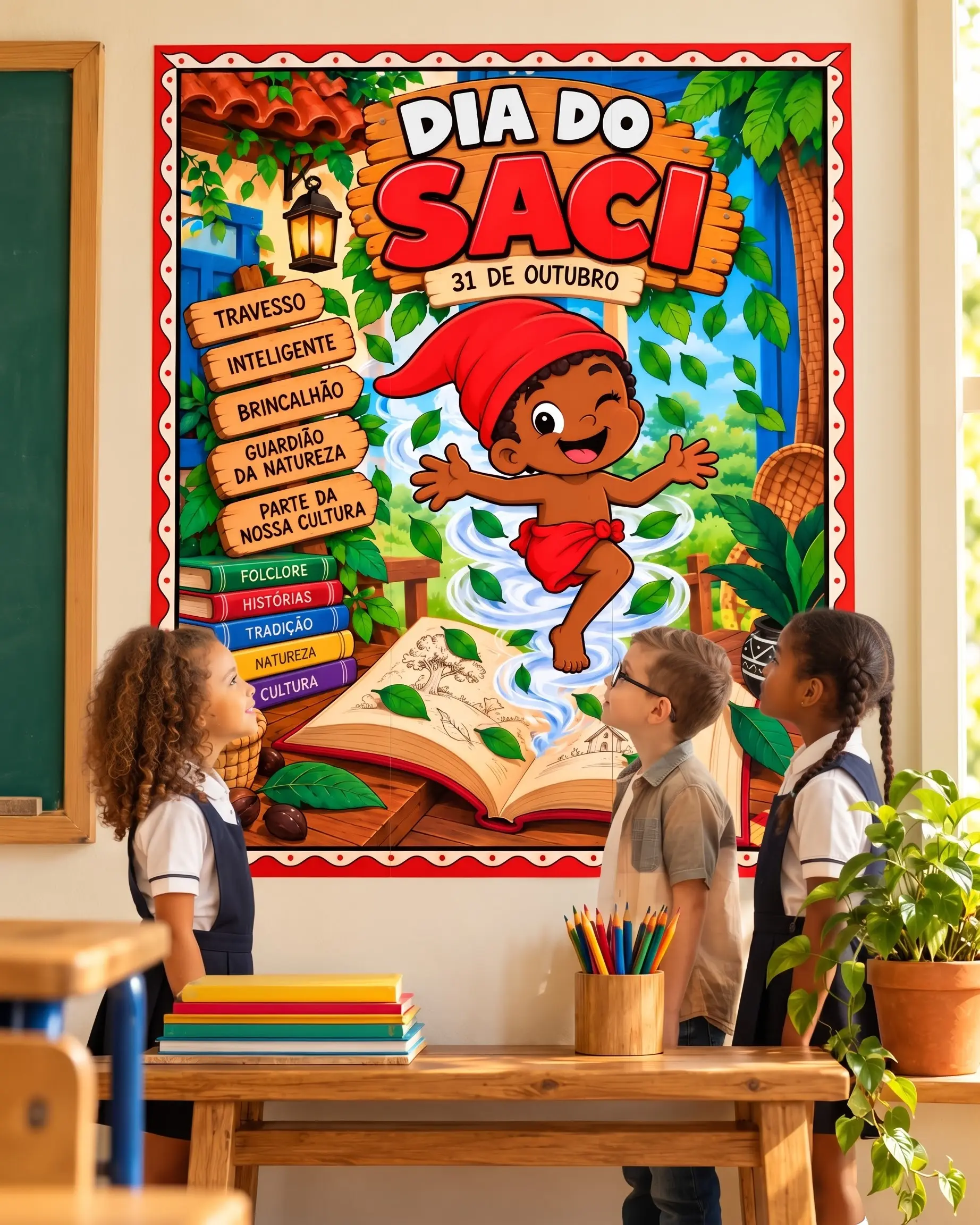 Kit Dia do Saci – Painel Colorido, Para Colorir + Lembrancinha PDF — amostra 2: ✨ O QUE ACOMPANHA O KIT?