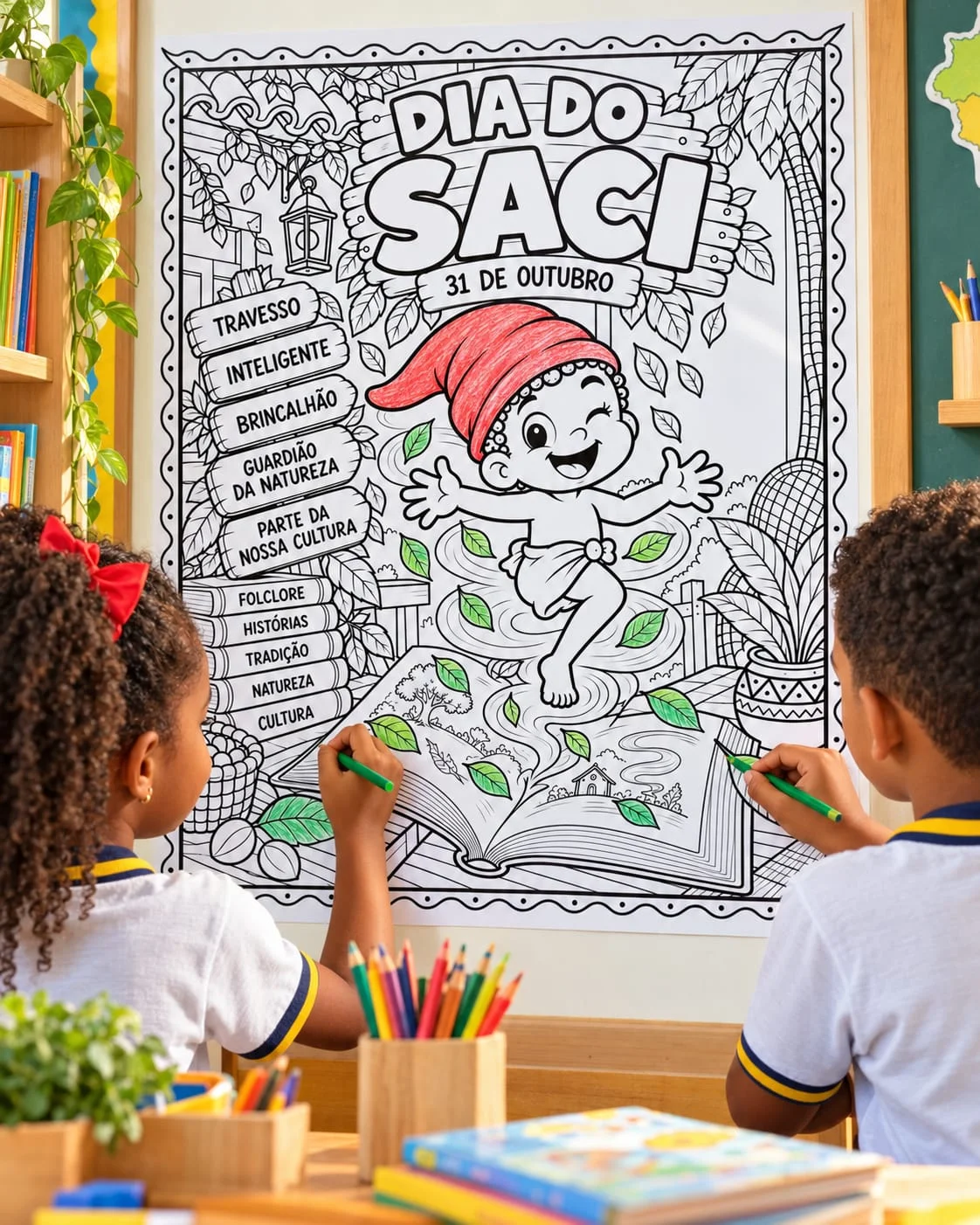 Kit Dia do Saci – Painel Colorido, Para Colorir + Lembrancinha PDF — amostra 4: 🎯 OBJETIVOS PEDAGÓGICOS