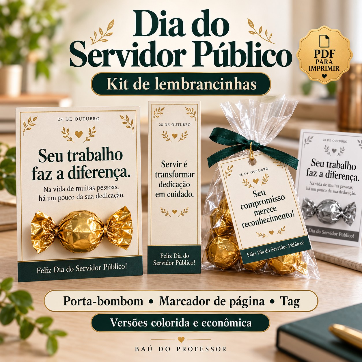 Kit Dia do Servidor Público: Porta-Bombom, Marcador e Tag em PDF — Datas comemorativas para Todas as séries: Celebre o Dia…