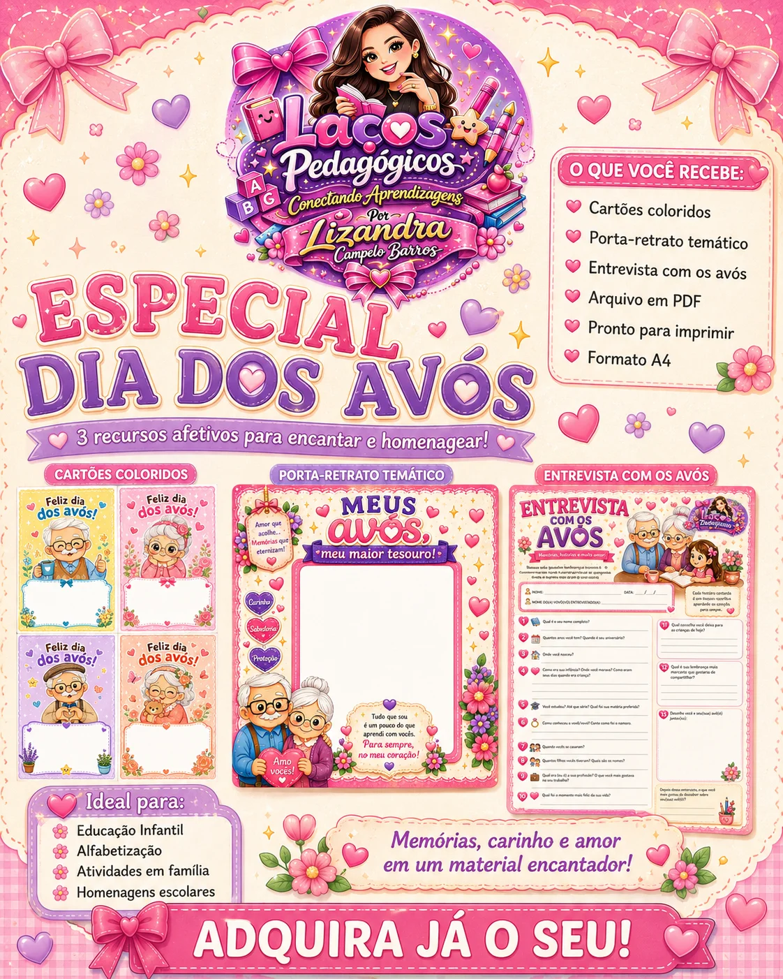 Kit Dia dos Avós: Cartões, Porta-Retrato e Atividades — Alfabetização para Educação Infantil: Celebre o Dia dos Avós com…