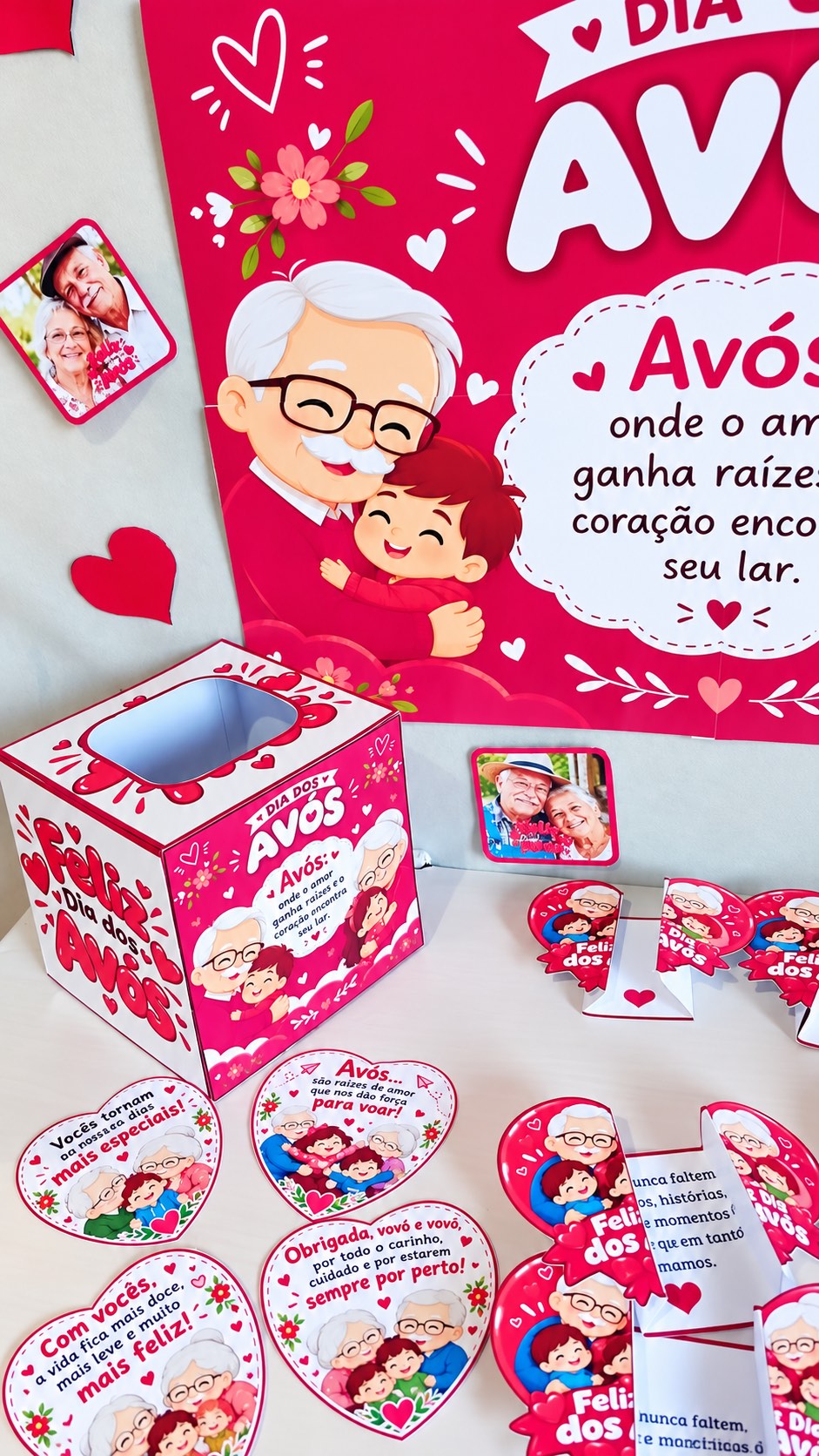 Kit Dia dos Avós – Painel, Caixinha,Cartões,Lembrancinhas e Atividades — amostra 5: O material reúne painel decorativo,…