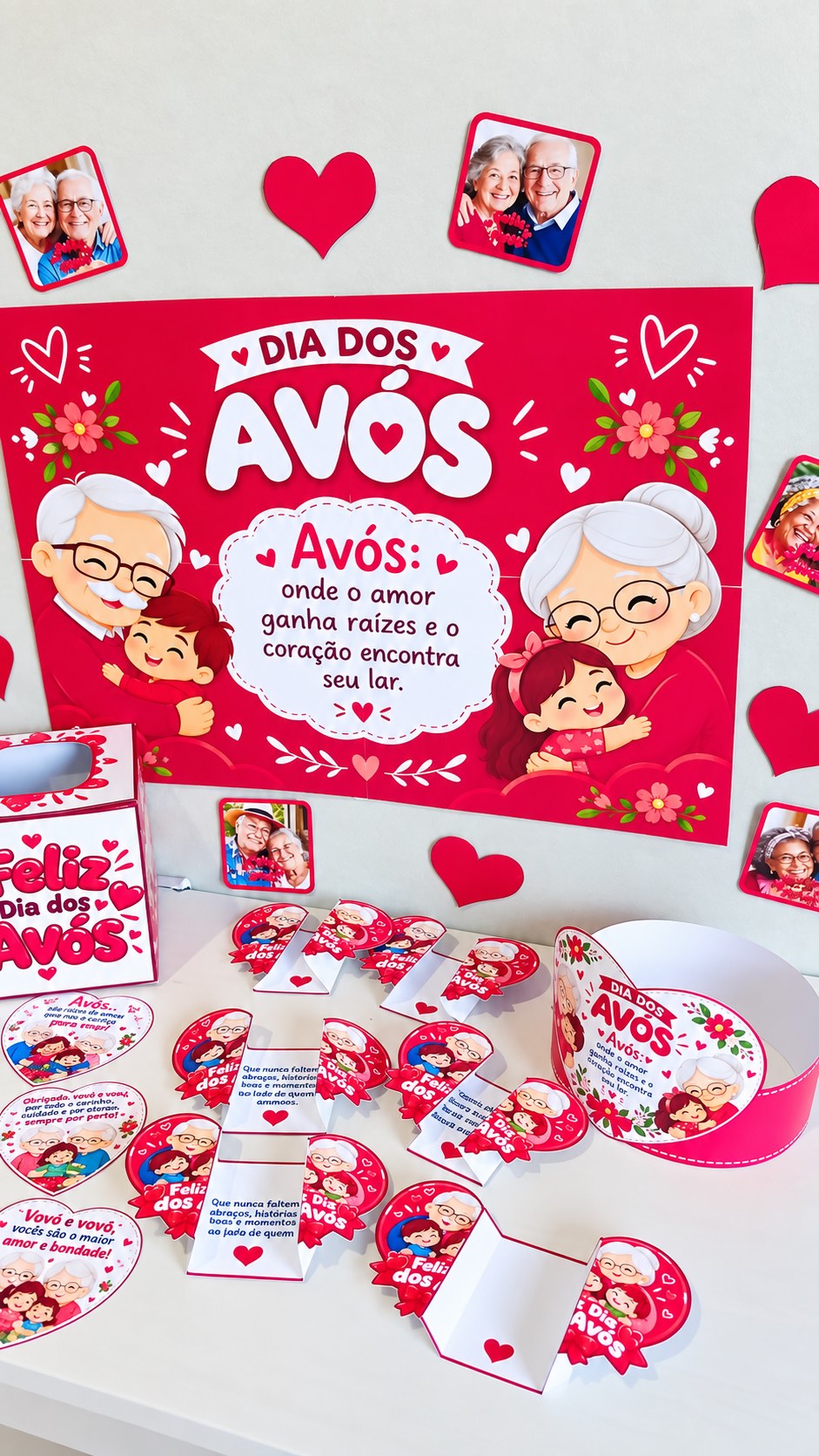 Kit Dia dos Avós – Painel, Caixinha,Cartões,Lembrancinhas e Atividades — amostra 6: O material reúne painel decorativo,…