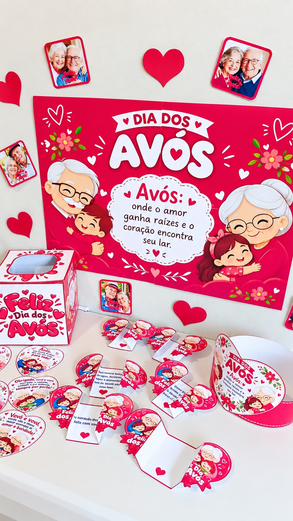Kit Dia dos Avós – Painel, Caixinha,Cartões,Lembrancinhas e Atividades — amostra 7: O material reúne painel decorativo,…