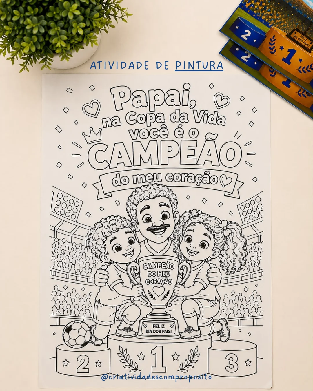 KIT DIA DOS PAIS - CAMPEÃO DO MEU CORAÇÃO 🏆💙 — amostra 4: Kit completo que inclui painel decorativo, cartão com espaço…