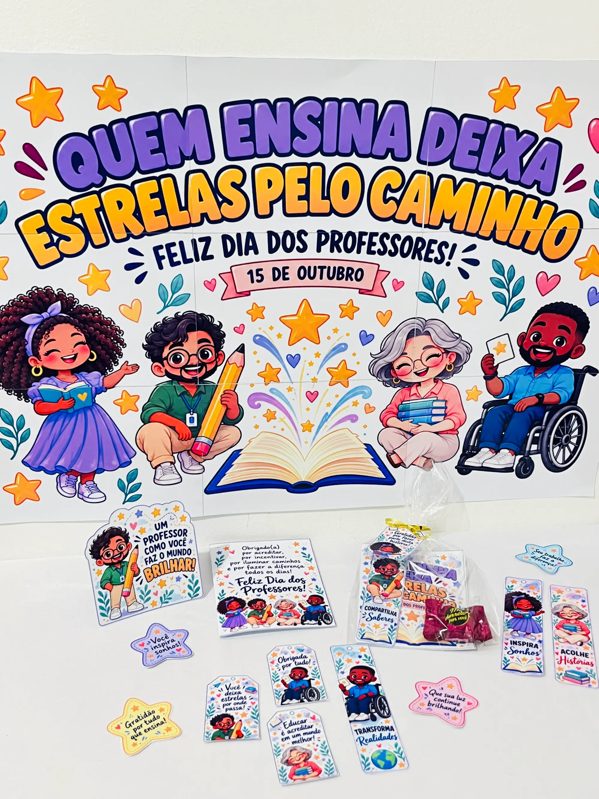 Kit Dia dos Professores – Painel, Cartões e Lembrancinhas — amostra 4: Kit Dia dos Professores para imprimir, com painel,…
