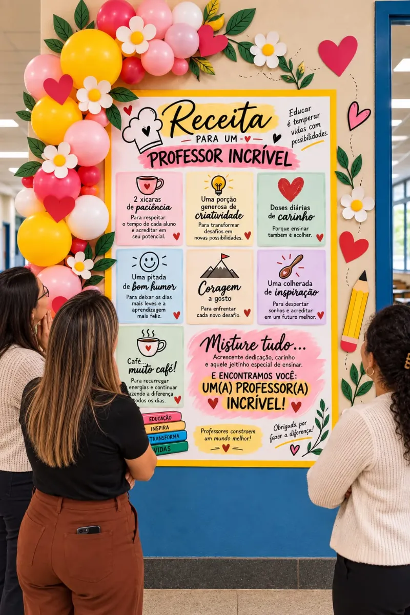 Kit Dia dos Professores – Painel e Cartão para Professores — amostra 1: Kit com 7 páginas para o Dia dos Professores, com…