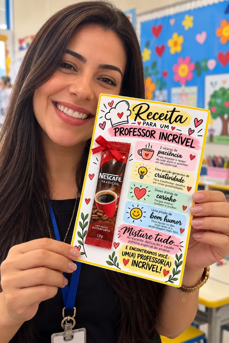 Kit Dia dos Professores – Painel e Cartão para Professores — amostra 4: A proposta “Receita para um Professor Incrível”…