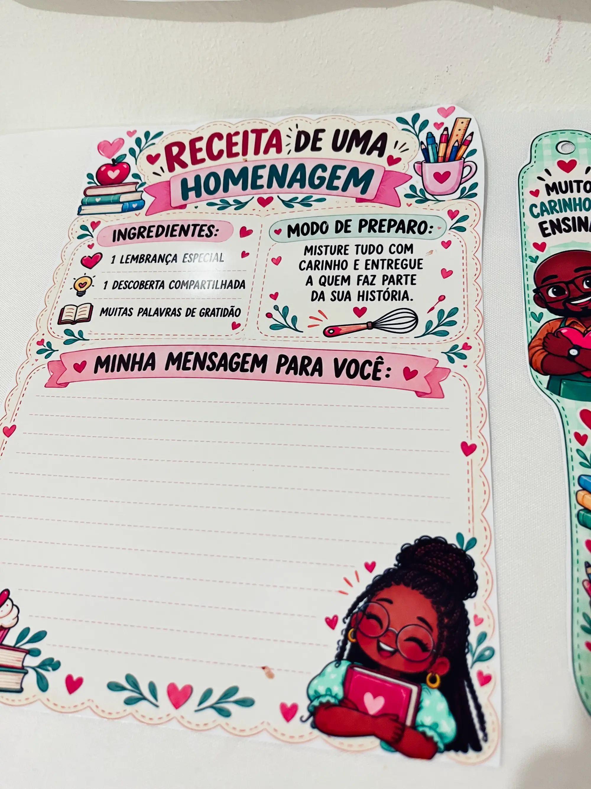 Kit Dia dos Professores – Receitas de Carinho — amostra 5: Material pronto para imprimir