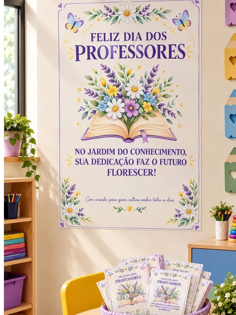 KIT DIA DOS PROFESSRES - PAINEL + CARTÃO — amostra 2: Kit Dia dos Professores "Jardim do Conhecimento", com painel e cartão…