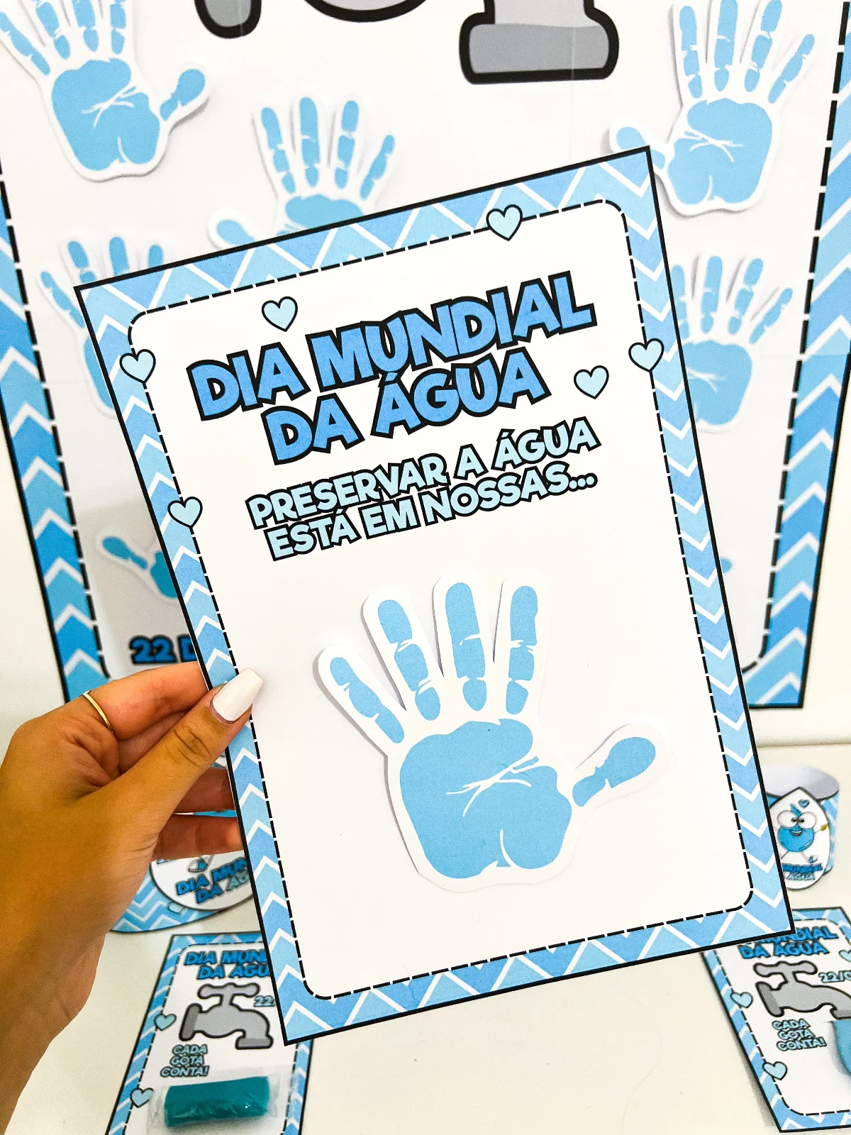 Kit Dia Mundial da Água atividades educação infantil cartaz coroa pulseira e lembrancinha PDF para imprimir — amostra 6:…
