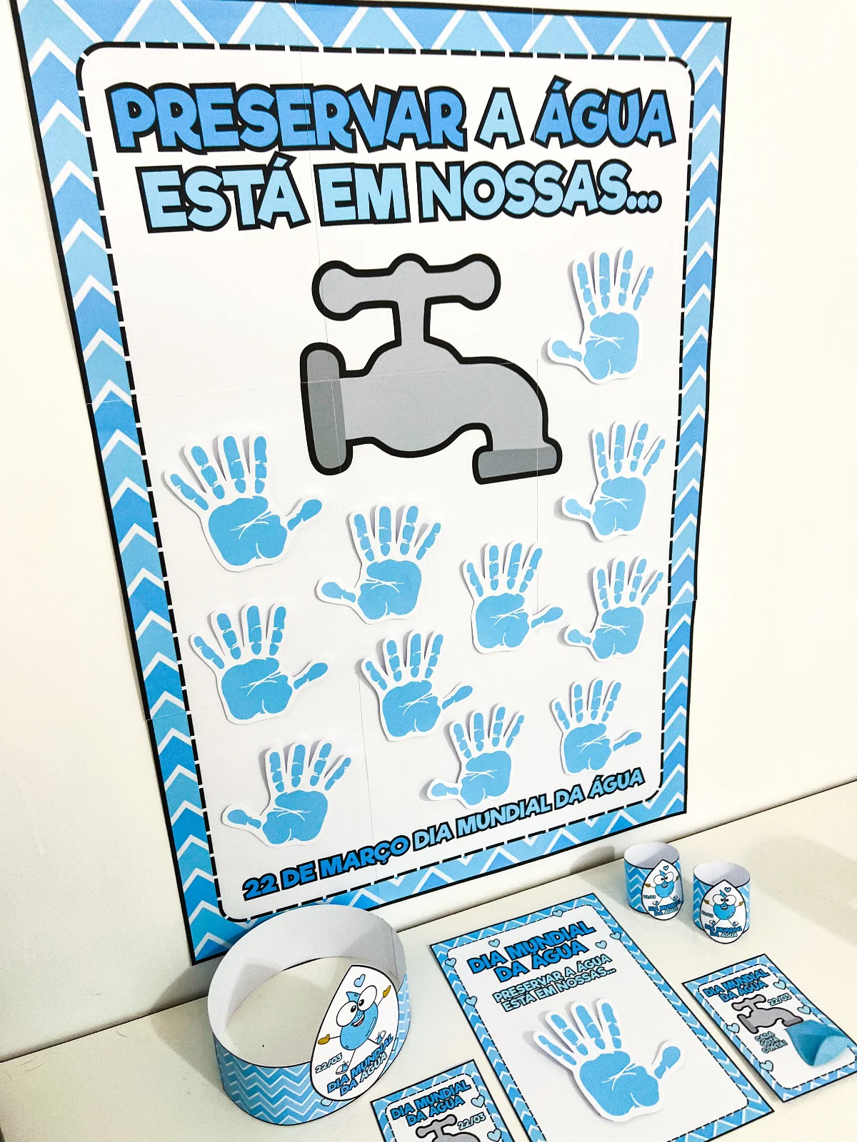 Kit Dia Mundial da Água atividades educação infantil cartaz coroa pulseira e lembrancinha PDF para imprimir — capa do material