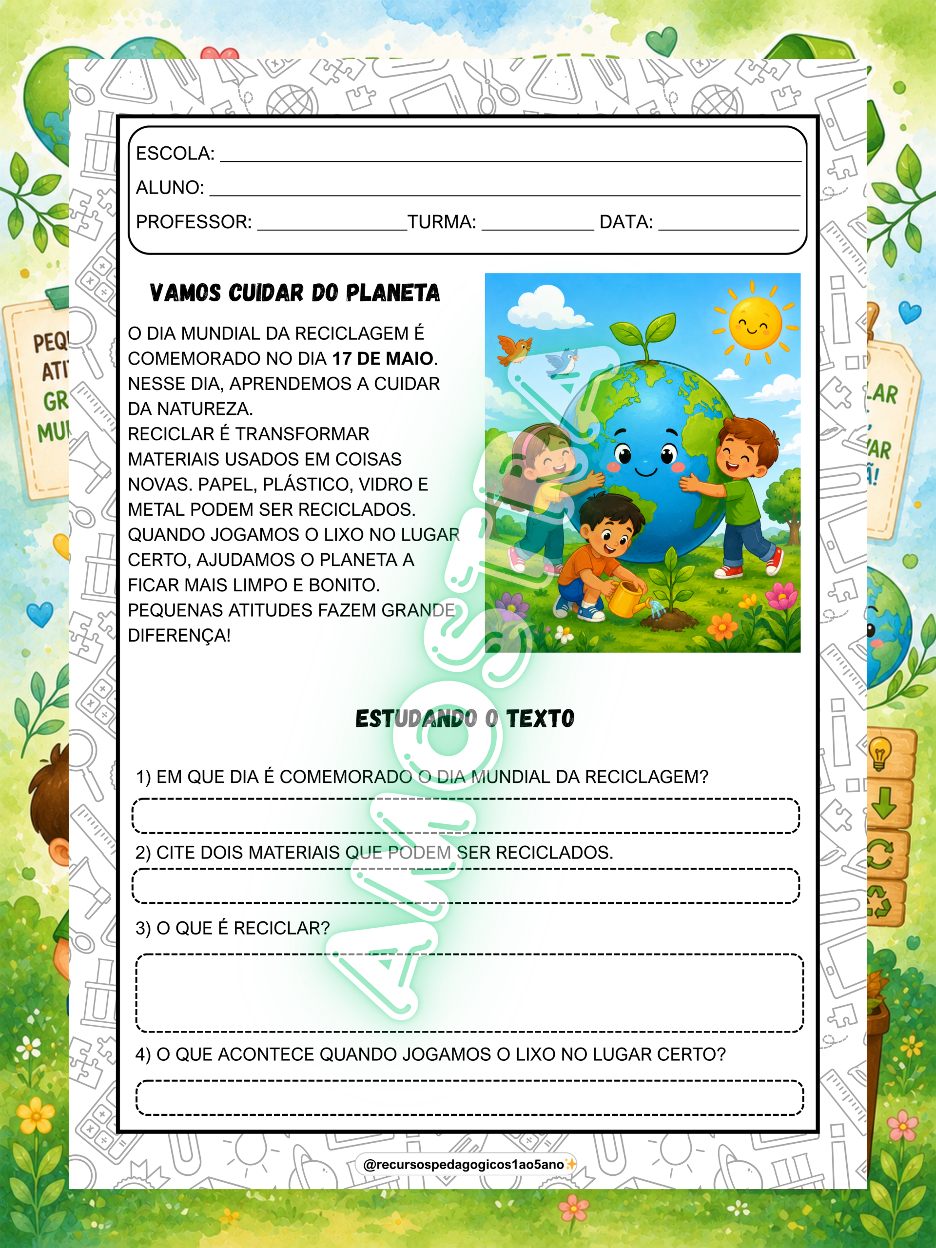 Kit Dia Mundial da Reciclagem – Leitura, Interpretação, Produção, livrinho e lembrancinhas — amostra 7: Kit Dia Mundial da…