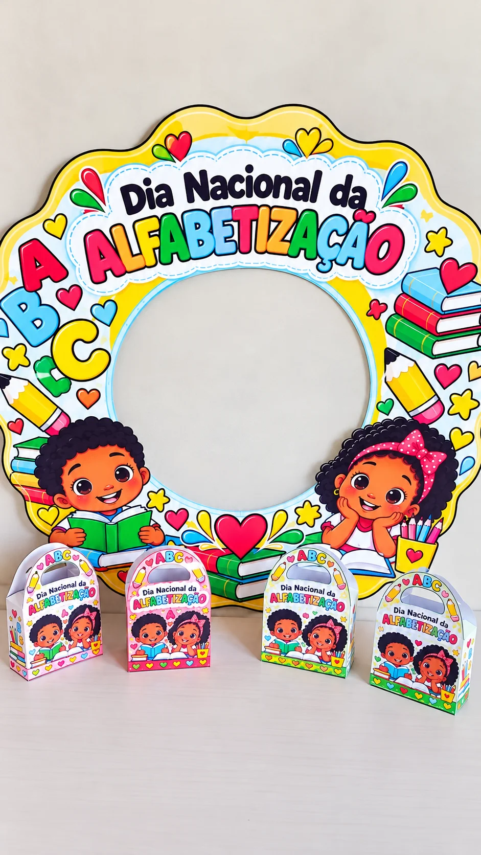 Kit Dia Nacional da Alfabetização Painel e Mimos PDF — amostra 3: Kit Dia Nacional da Alfabetização com painel para fotos e…